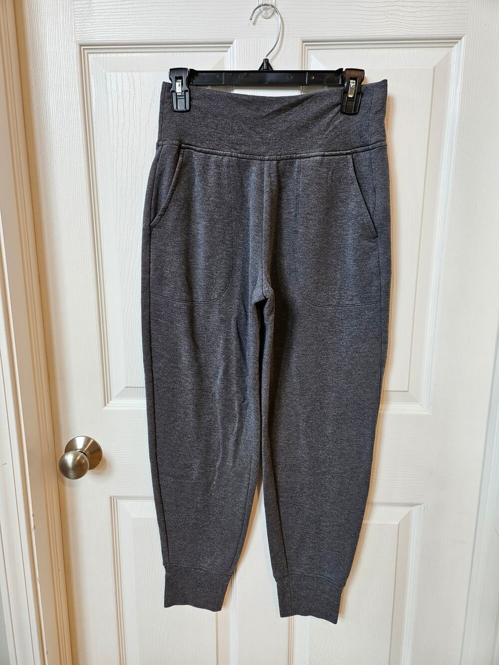 Athleta Womens Small Petite Gray Fleece Jogger Pants Athleisure Lounge SP